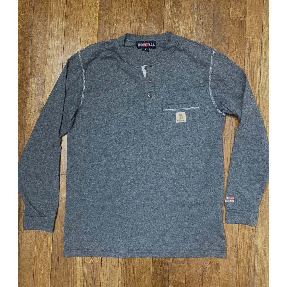 BocoMal FR Shirt Mens Lg Long Sleeve Gray Flame Resistant Safety Workwear CAT 2